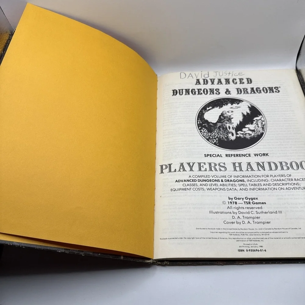 Advanced Dungeons And Dragons Players Handbook Gary Gygax 6th Printing Jan 1980